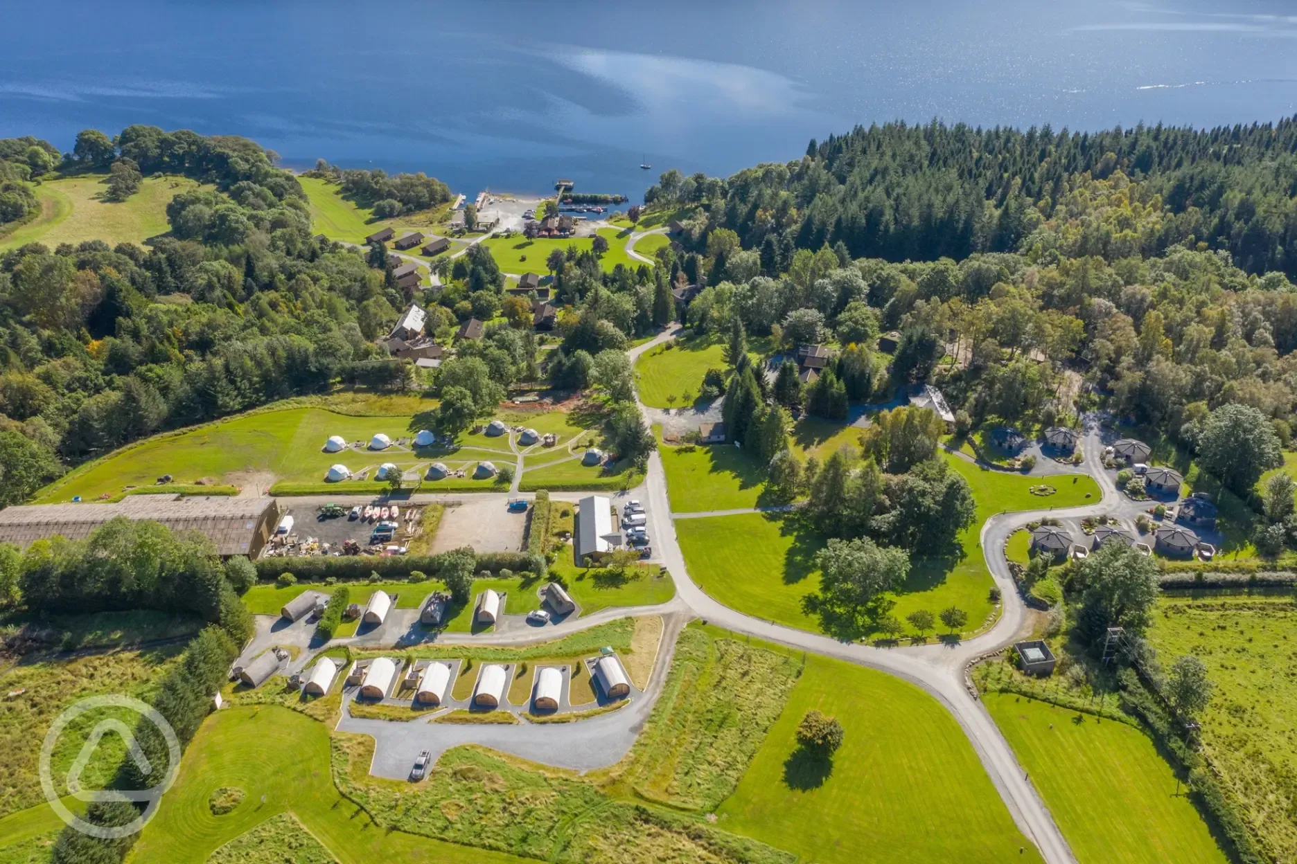 Aerial of Loch Tay Highland Lodges with views towards Loch Tay Aerial of Loch Tay Highland Lodges with views towards Loch Tay