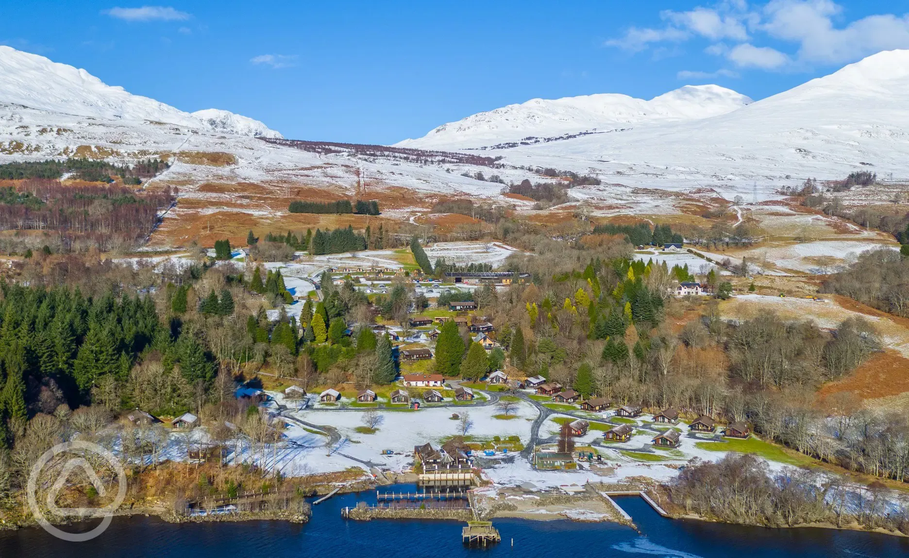 Aerial of the site in the snow