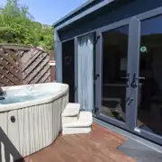 Studio pod with hot tub