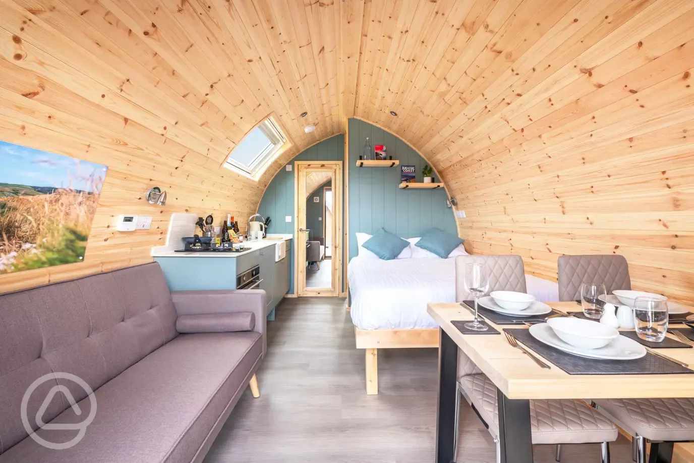 Large gold ensuite glamping pod, sleeping up to four with a luxury interior