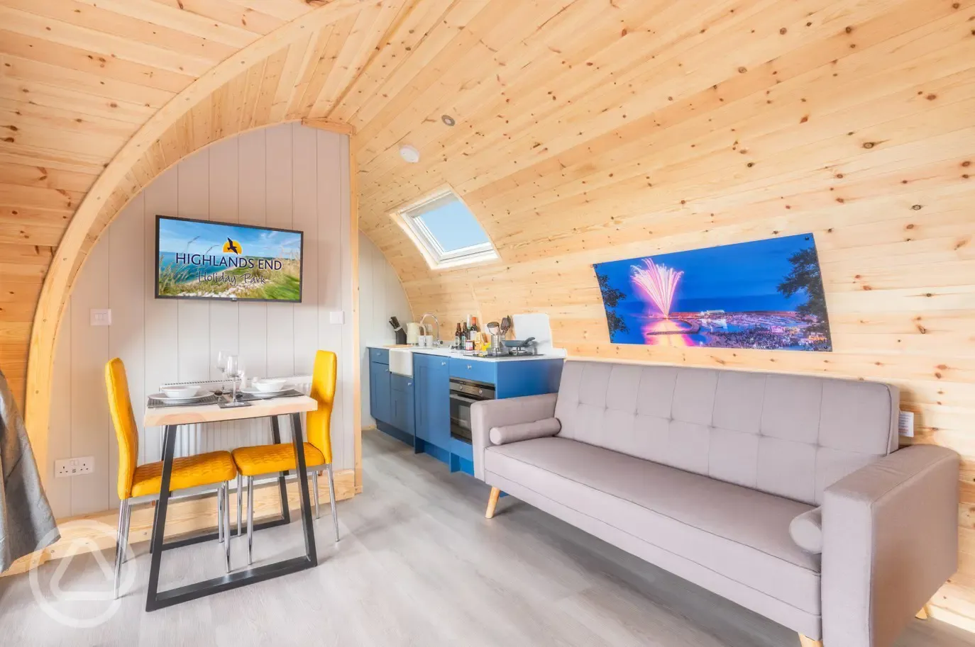 Gold glamping pod interior