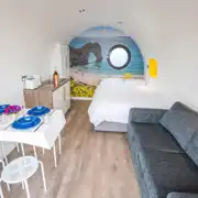 Silver glamping pod interior
