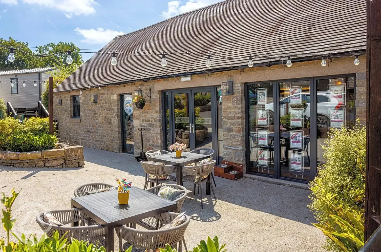 Reception and outdoor seating