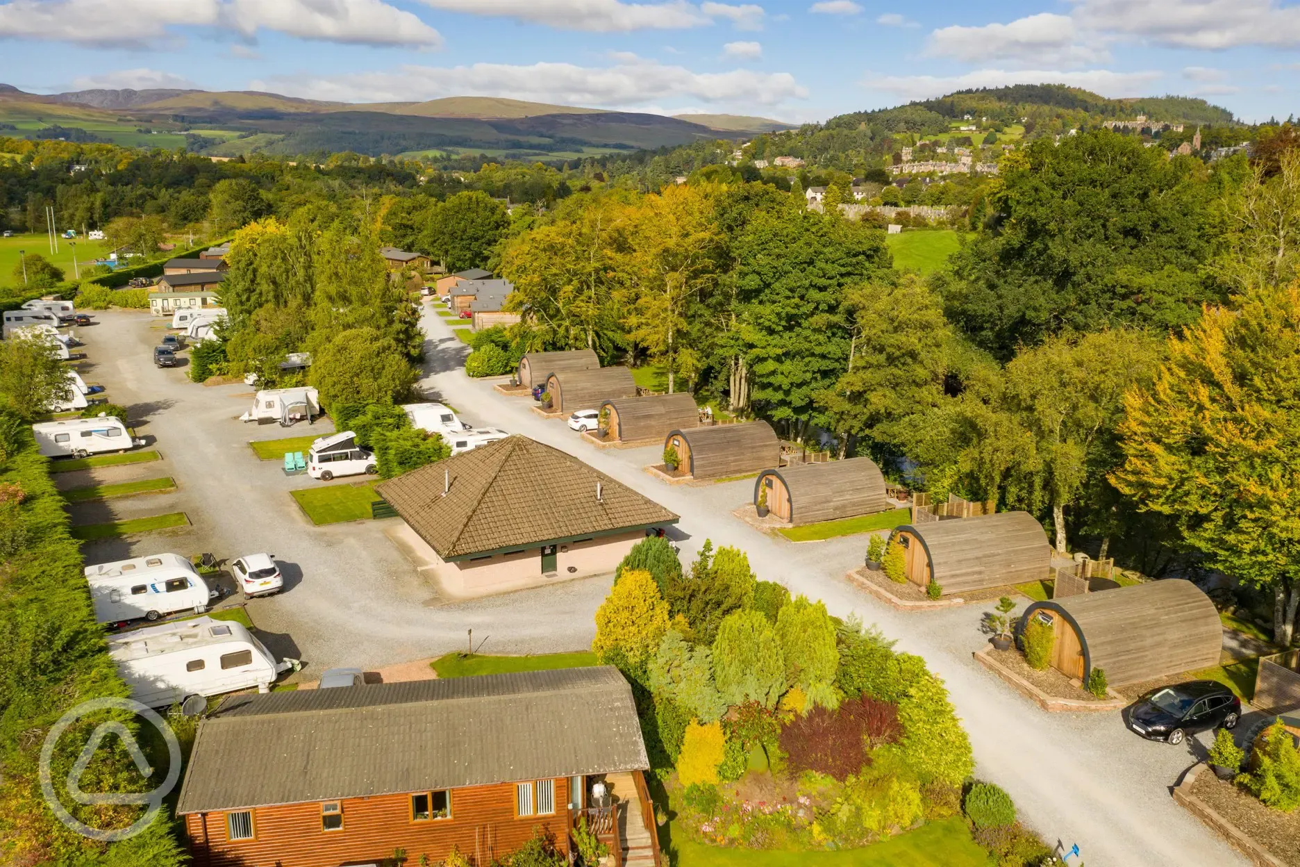 Aerial of the glamping pods