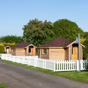 Glamping cabins in fenced area