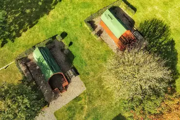Aerial view of camping pods (dog friendly)