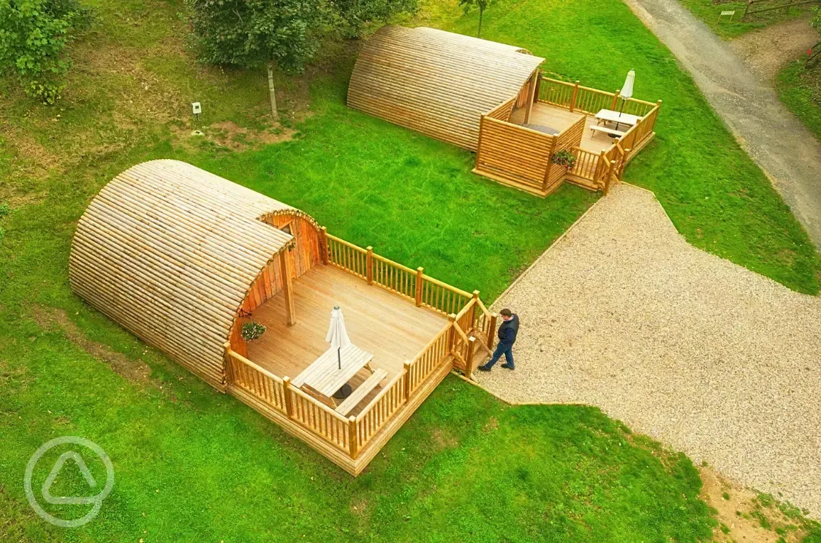 Aerial of the glamping pods