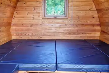 Camping pod interior, sleeps either four adults or two adults and three children