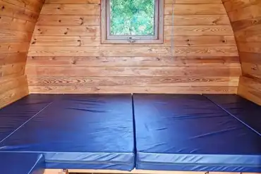 Camping pod interior, sleeps either four adults or two adults and three children