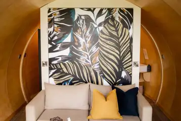 Super glamping pod sofa (will pull down-bed behind)