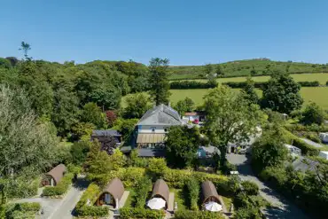Aerial of the camping pods at Langstone Manor Holiday Park