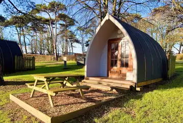 Wooden camping pods with a private picnic bench Wooden camping pods with a private picnic bench