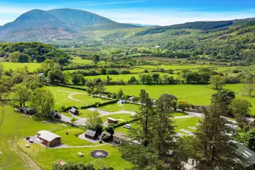 Aerial of the park at the foot of the Moel Eilio Mountain