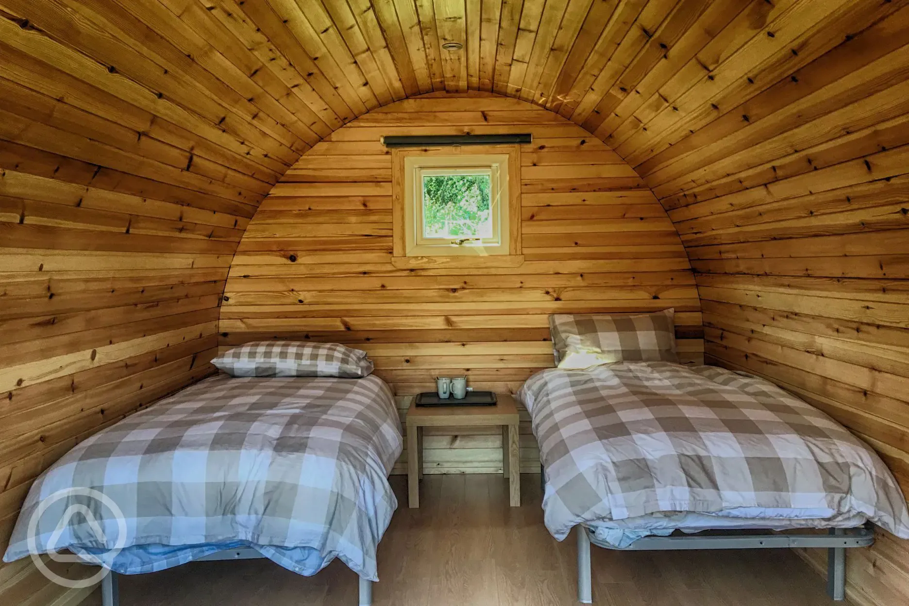 Two person glamping pod interior