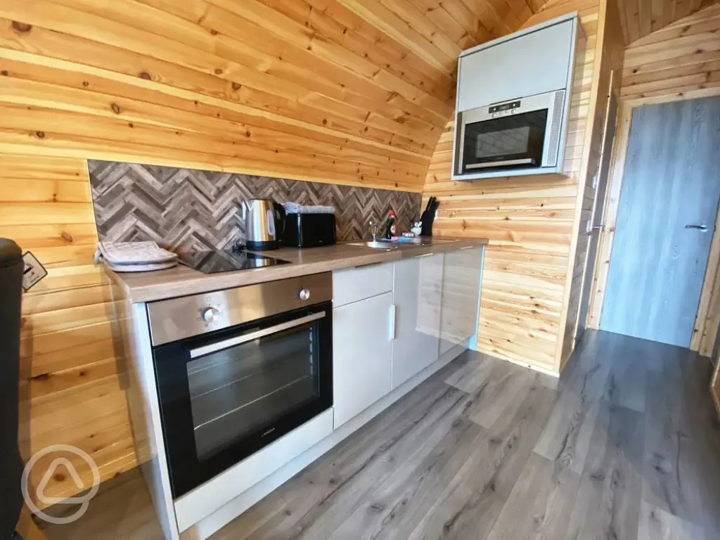 Executive glamping pod kitchen