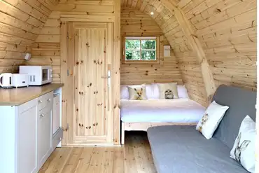 Large camping pod double bed and sofa bed