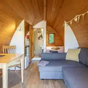 Four person pod with a double bed and double soda bed (bring own bedding)