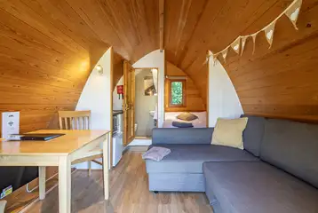Four person pod with a double bed and double soda bed (bring own bedding) Four person pod with a double bed and double soda bed (bring own bedding)