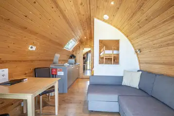 Five person glamping pods with a double bed, single bunk and double sofa bed Five person glamping pods with a double bed, single bunk and double sofa bed