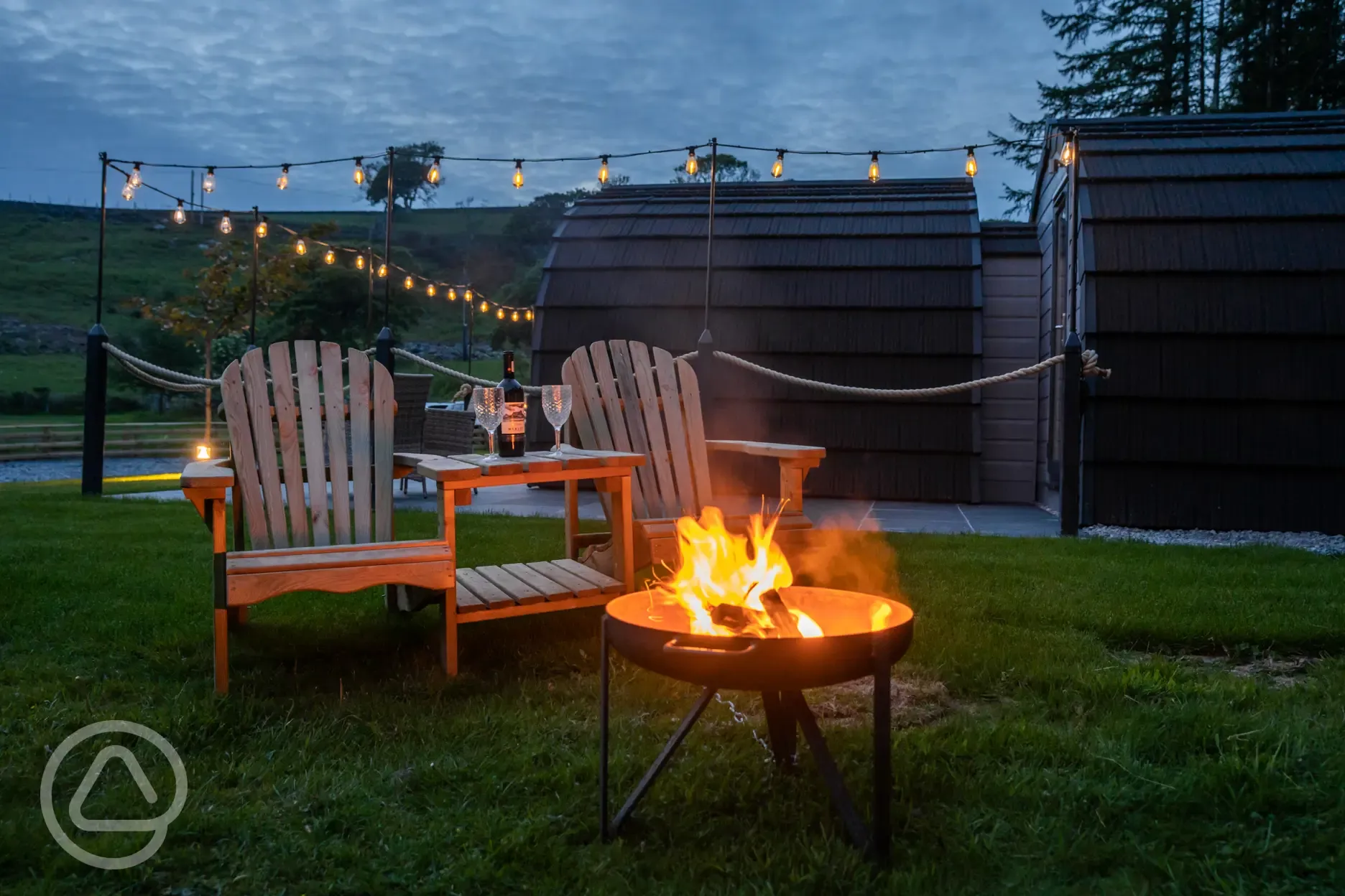 Luxury ensuite glamping pods fire pit