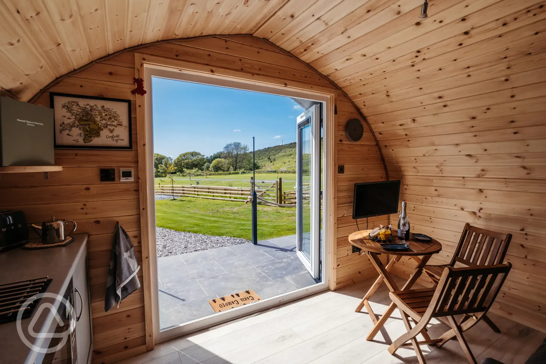 Luxury ensuite glamping pod living area