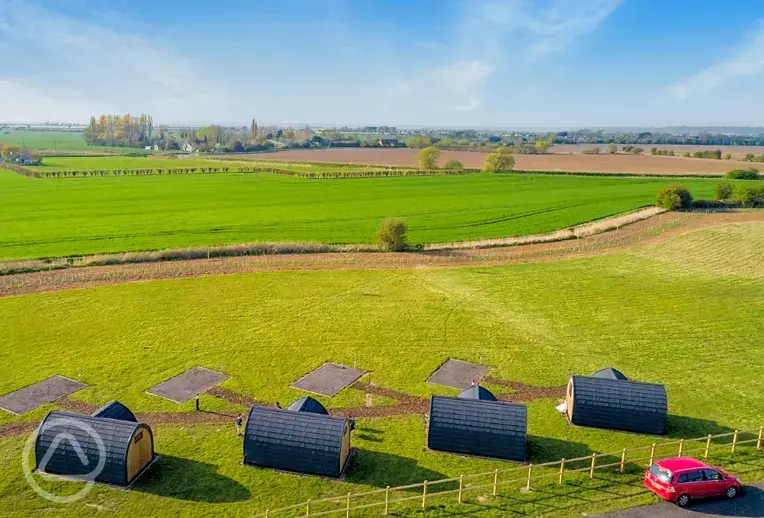 Aerial of the camping pods