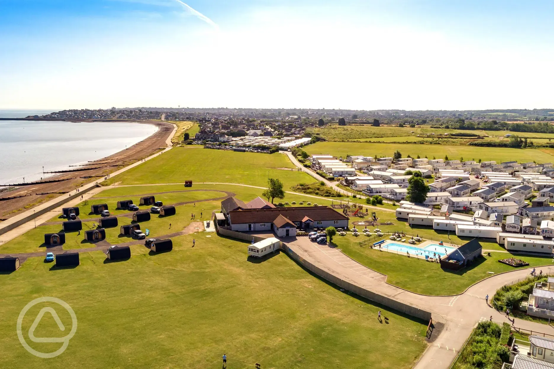 Aerial of the campsite and sea views