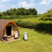 Aerial of camping pod with outdoor decking at Galley Hill Farm Camping Aerial of camping pod with outdoor decking at Galley Hill Farm Camping