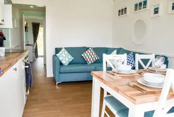 Deluxe ensuite beach hut with hot tub interior Deluxe ensuite beach hut with hot tub interior