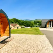 Camping pods with countryside views