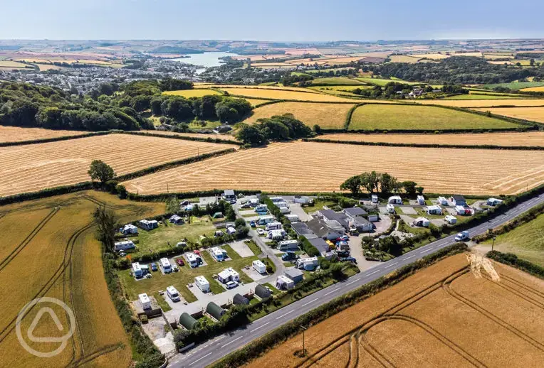 Aerial of Parkland Caravan and Camping Site and surrounding countryside