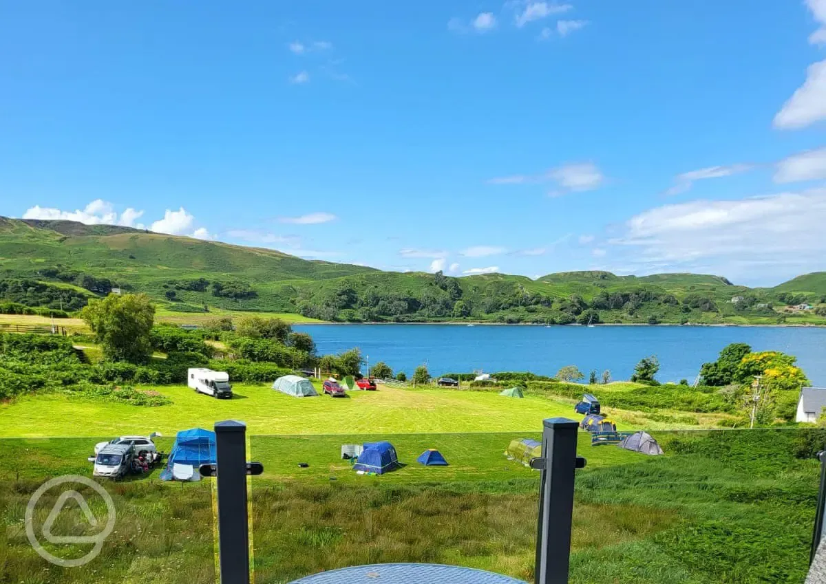 Grass pitches with sea views at Oban Holiday Park
