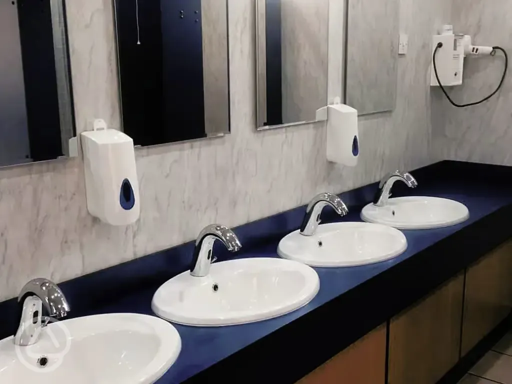Sinks with mirrors and hairdryer