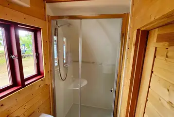 Ensuite shower in the lakeside glamping pod Ensuite shower in the lakeside glamping pod