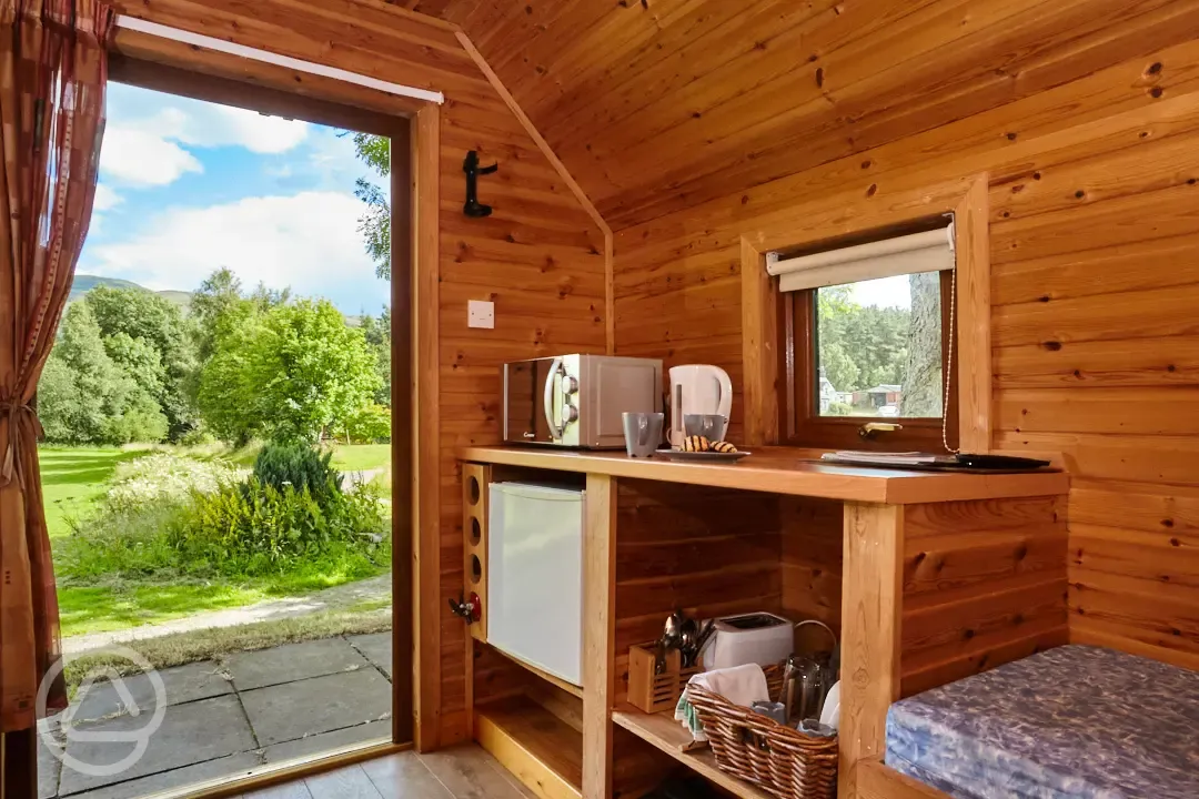 Glamping pod kitchen