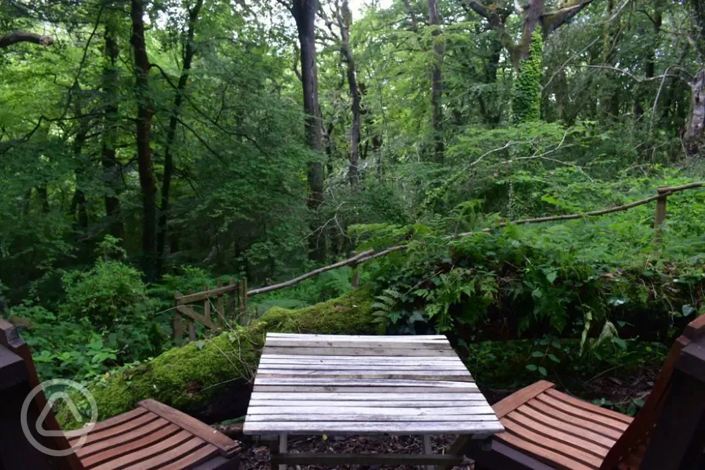 Glamping burrow outdoor seating area
