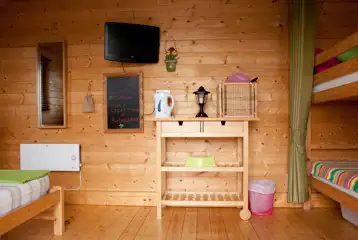 Camping cabin with a king size bed, TV, fridge, kettle and microwave Camping cabin with a king size bed, TV, fridge, kettle and microwave