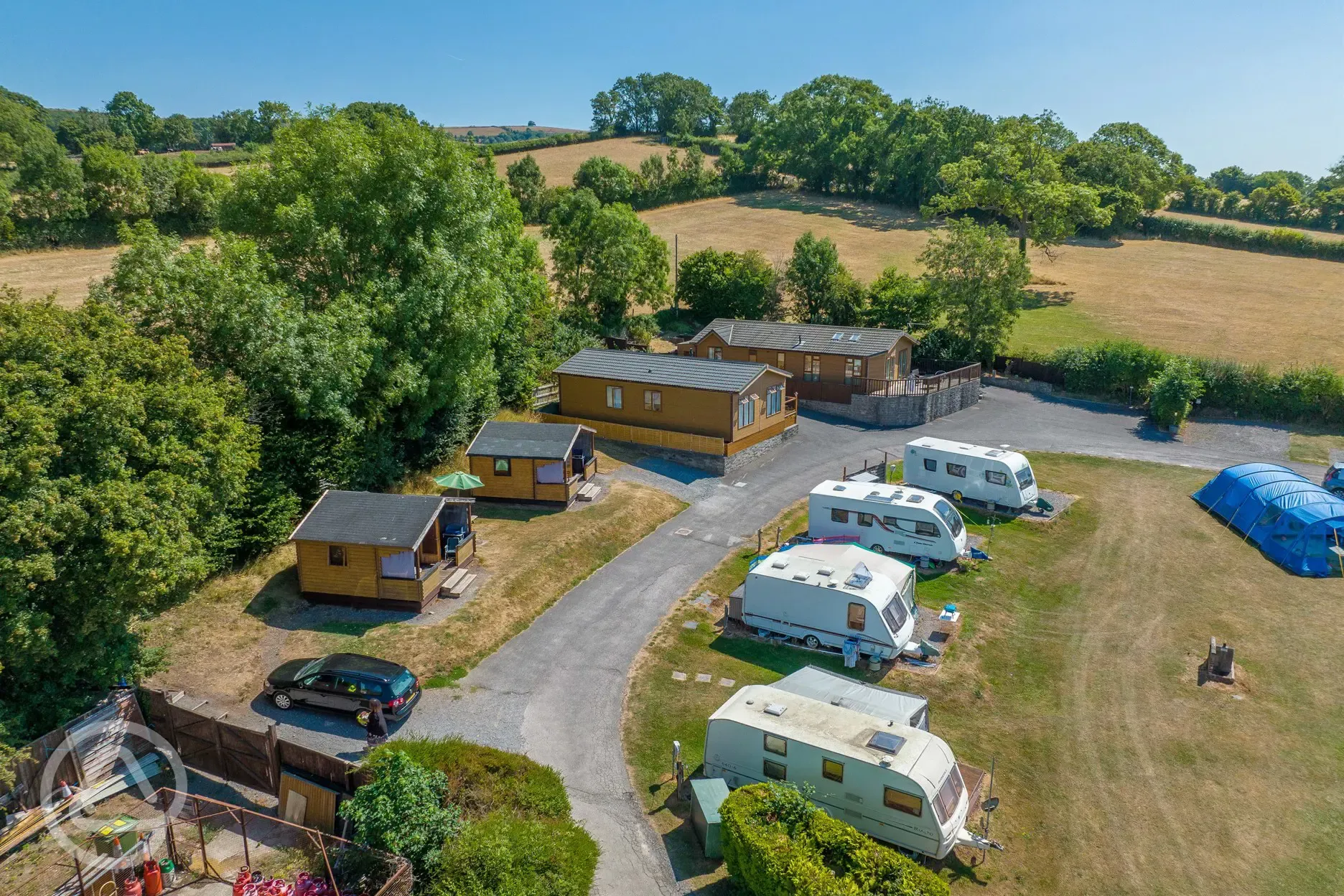 Aerial of hardstanding pitches and static caravans