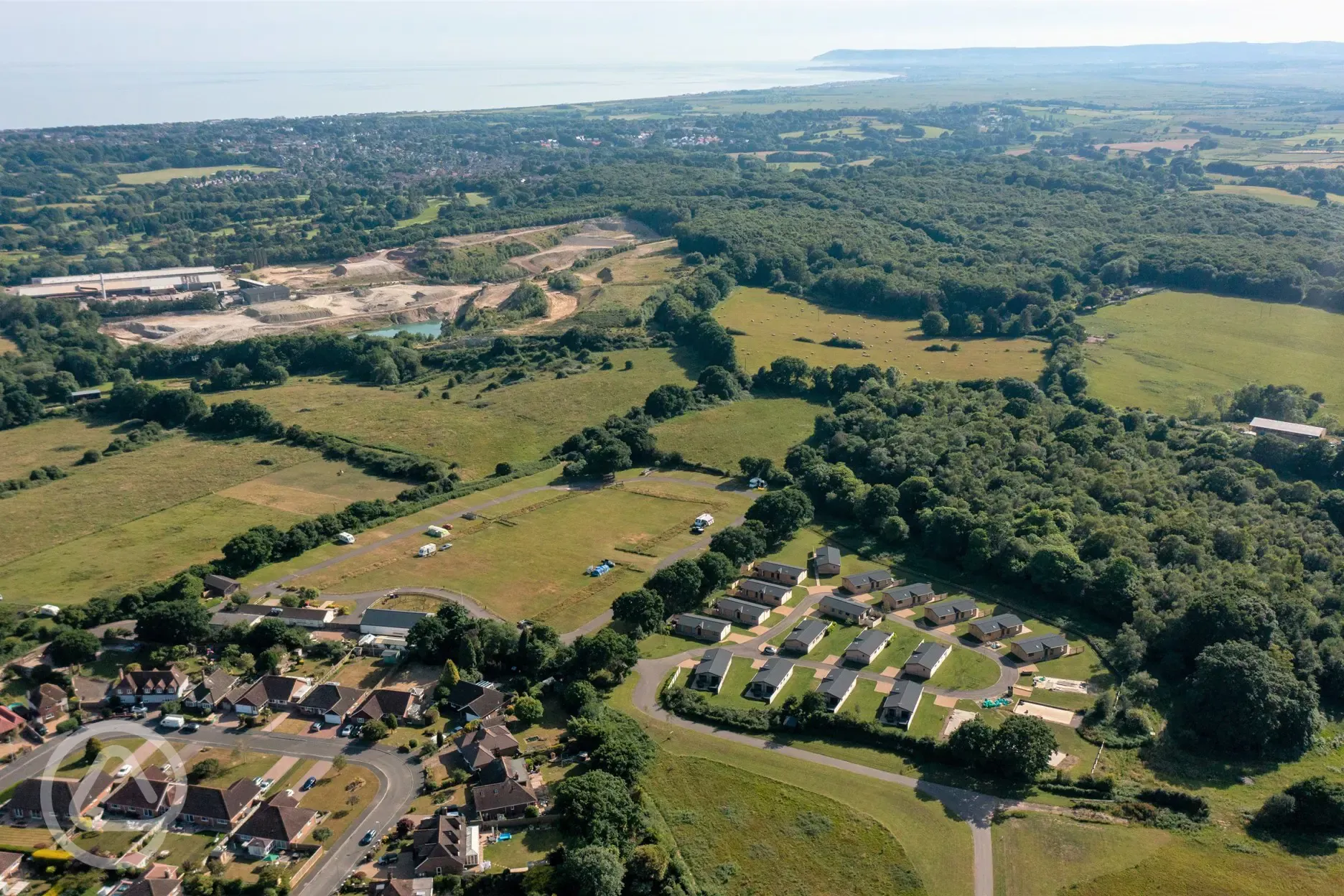 Aerial of campsite near the sea