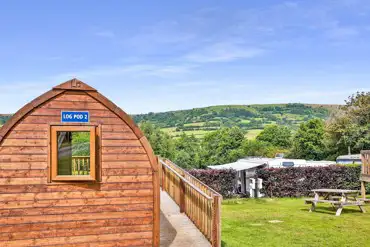 Log pod (dog friendly) glamping unit at Cwmdu Campsite