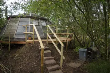 Wooden cabin with step access