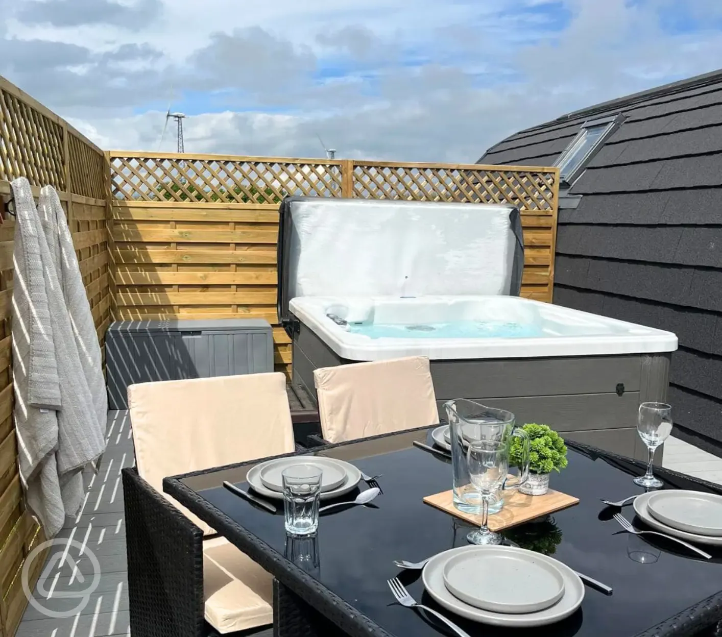 Private hot tub and seating area