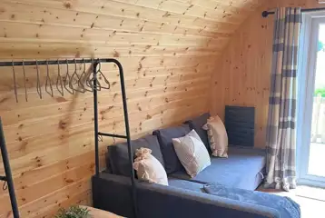 Ensuite glamping pod double L-shape sofa bed with bedding provided Ensuite glamping pod double L-shape sofa bed with bedding provided