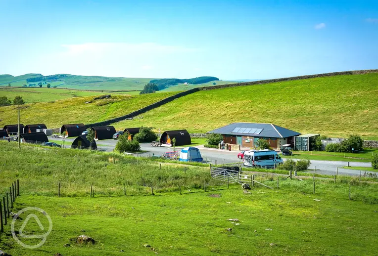 Overview of the camping and glamping area