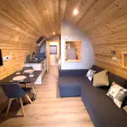 Castle pod with a double bed, large sofa, kitchen and ensuite bathroom Castle pod with a double bed, large sofa, kitchen and ensuite bathroom