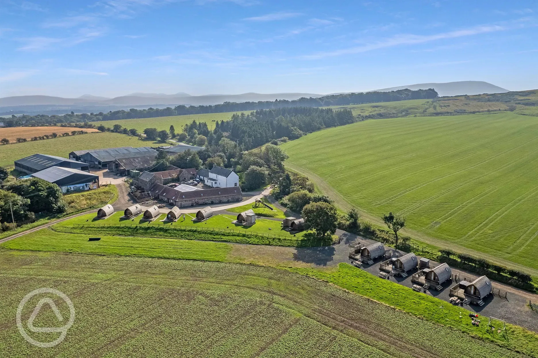 Aerial of the pods and countryside