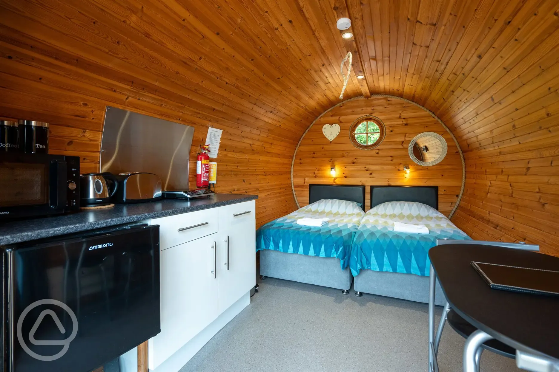 Glamping pod (adult only), with two single beds that convert into a double