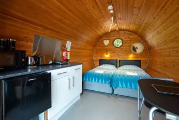 Glamping pod (adult only), with two single beds that convert into a double