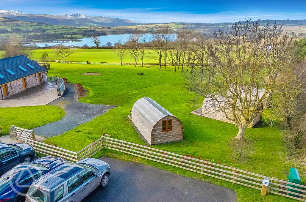 Aerial of the camping pods 