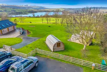 Aerial of the camping pods 